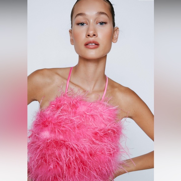 NastyGal Feather Halter Neck Crop Top in Women’s Size 8 - Picture 1 of 6